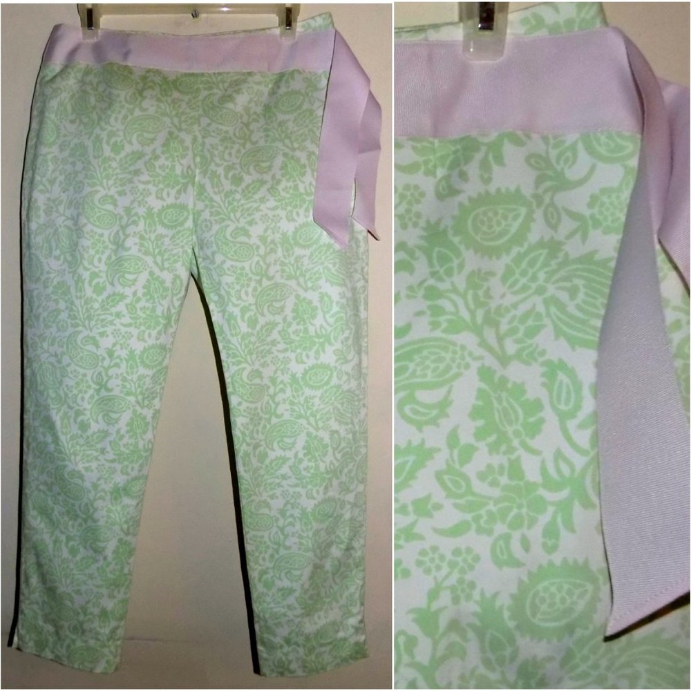 Ankle pants 8 Print Green Purple Cotton bl Cropped Sash Floral Vanessa Fox
